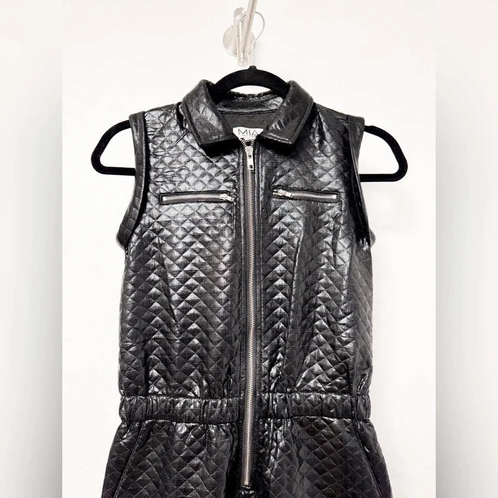 Girls Mia‎ New York Quilted Sleeveless Jumpsuit Faux Leather Shiny Black Large